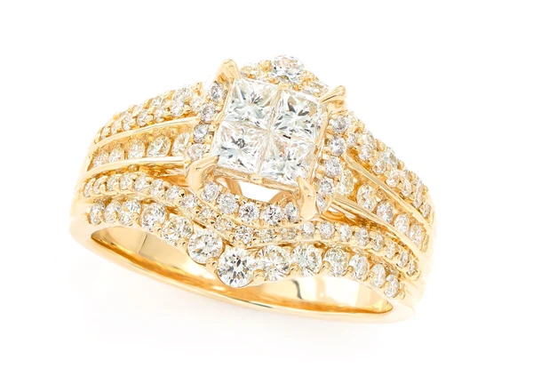 Princess Quad Halo Diamond Ring 14k Solid Gold 2.00ctw
