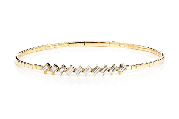 Slanted Baguette Diamond Hinge Bracelet 14k Solid Gold 0.90ctw