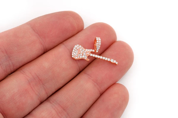 Electric Guitar Diamond Pendant 14k Solid Gold 0.33ctw