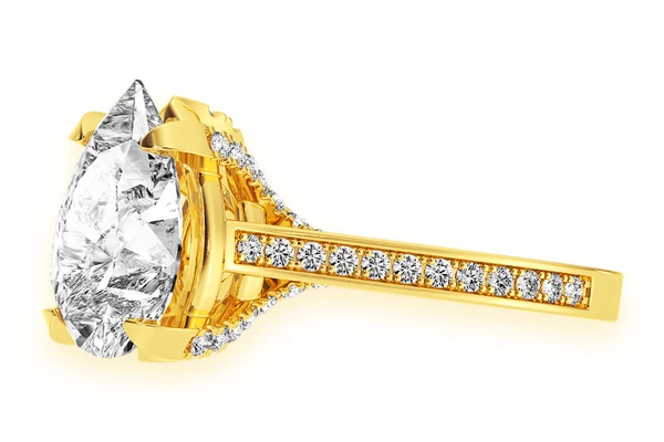 Chant - 3.00ct Pear Shape Solitaire - Deluxe One Row Scallop - Diamond Engagement Ring - Natural Diamonds