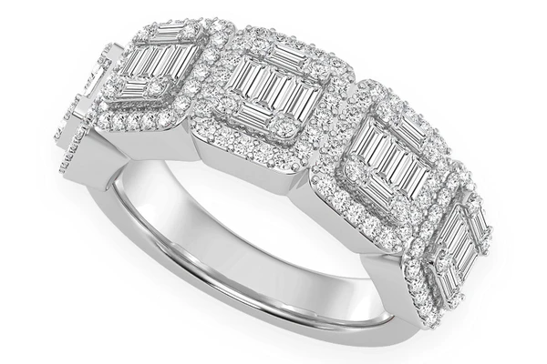 Round Baguette Diamond Band 14k Solid Gold 1.50ctw