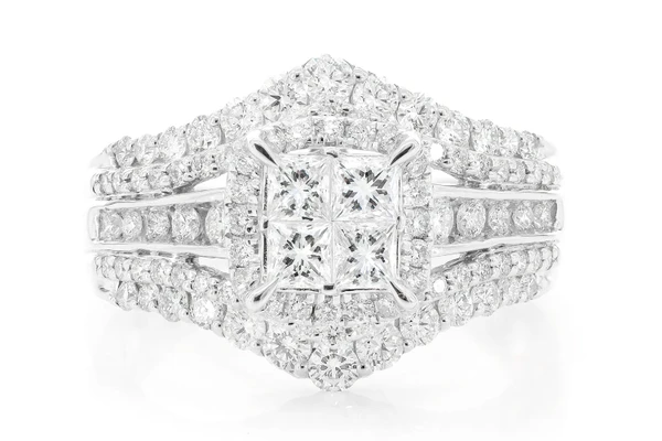 Princess Quad Halo Diamond Ring 14k Solid Gold 2.00ctw