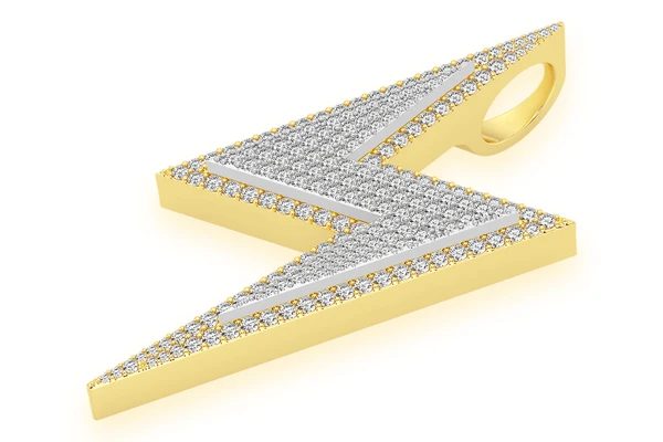 Lightning Bolt Double Layer Diamond Pendant 14k Solid Gold 2.75ctw