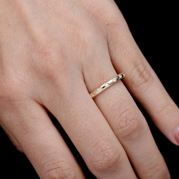 Thin Gypsy Set Diamond Band Ring 14k Solid Gold 0.10ctw 