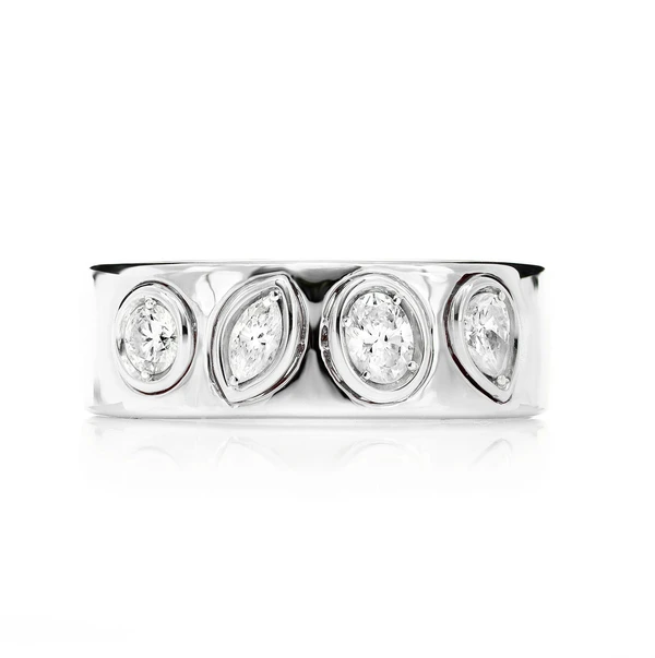 Alternating Multi Shape Diamond Bezel Band Ring 14k Solid Gold 0.40ctw