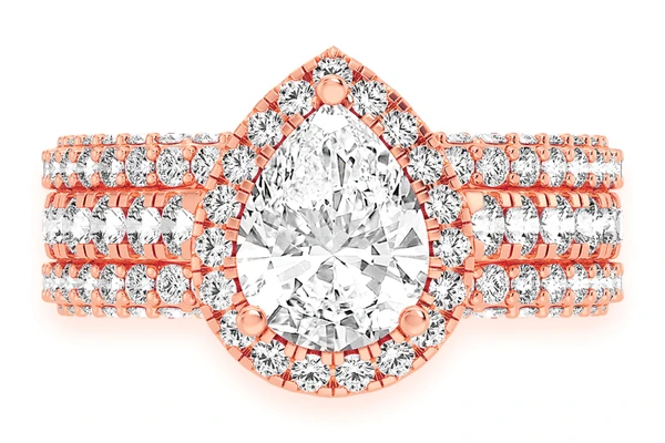 1.50ct Pear Solitaire - Three Row - Diamond Engagement Ring - All Natural