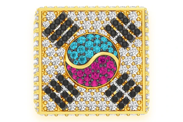 Korean Flag Signet Diamond Ring 14k Solid Gold 4.50ctw 