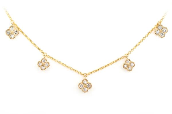 Diamond Clover Dangle Necklace 14k Solid Gold 0.45ctw 