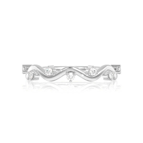 Wavy Diamond Band Ring 14k Solid Gold 0.06ctw