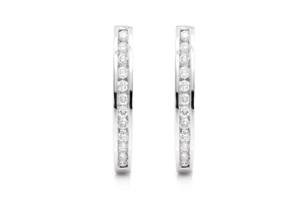 Oval Hoop Diamond Earrings 14k Solid Gold 0.30ctw