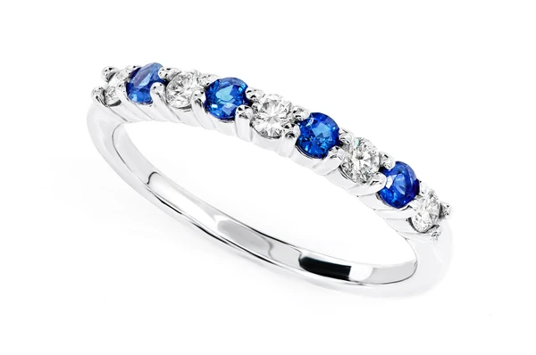 Blue Sapphire & Diamond Band Ring 14k Solid Gold 0.65ctw 