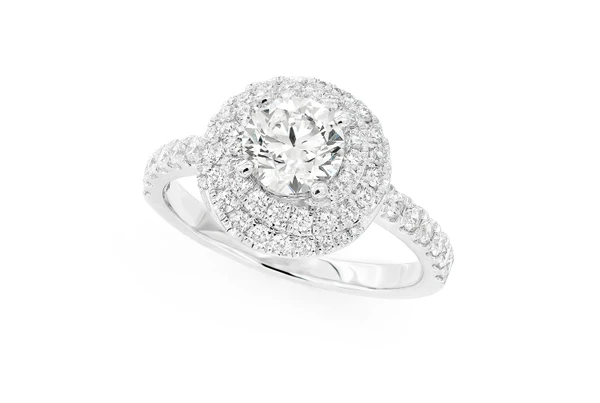 1.00ct Round Solitaire - Double Twist Halo -diamond Engagement Ring - All Natural