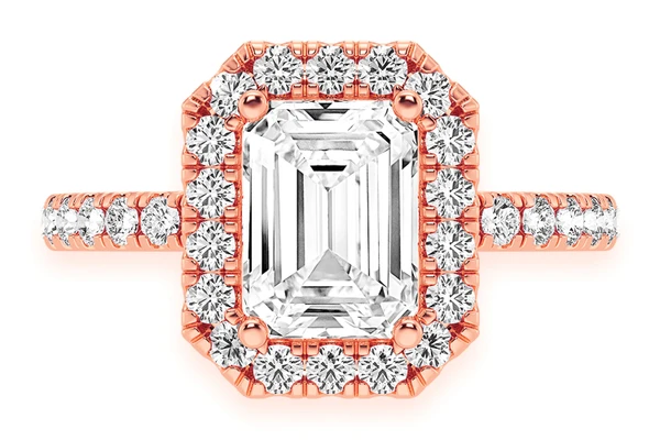 Thav - 1.00ct Emerald Solitaire - Scallop Halo One Row - Diamond Engagement Ring - All Natural Vs Diamonds