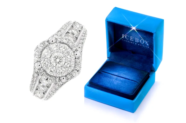  2.00ctw - Mosaic Round Halo 3 Row Band - Diamond Engagement Ring - All Natural