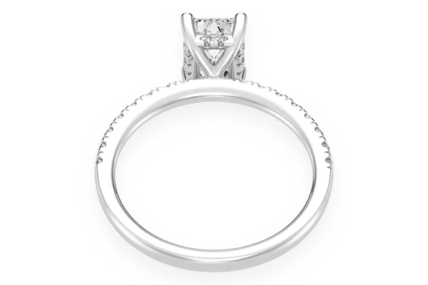 Thinn - 1.00ct Emerald Solitaire Cut One Row Under Halo Diamond Ring 14k Solid Gold
