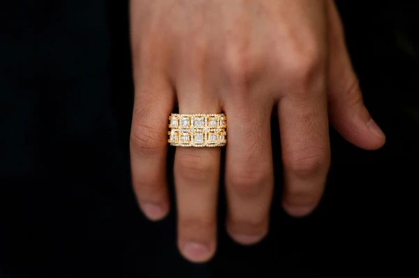 Two Row Baguette Border Diamond Ring 14k Solid Gold 2.25ctw