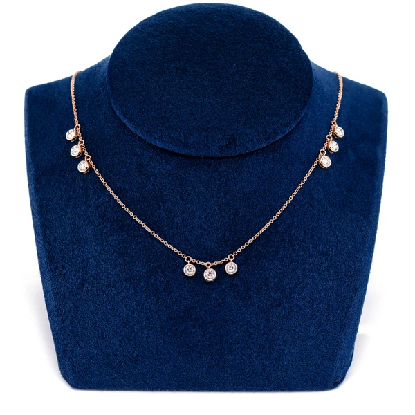 Triple Bezel Diamond Drop Station Necklace 14k Solid Gold 0.65ctw