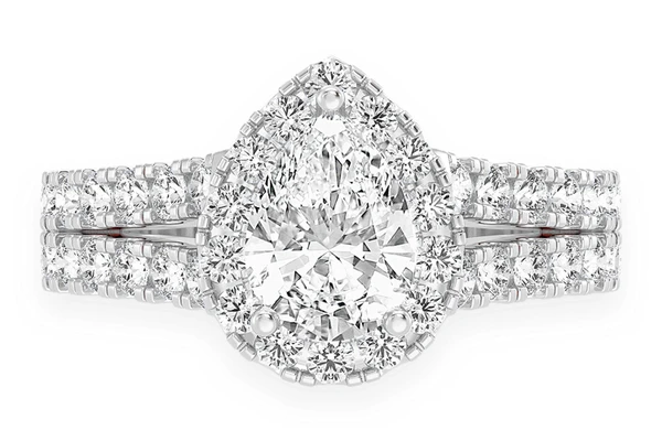 Sphinx - 1.00ct Pear Solitaire - Two Row Split Scallop - Diamond Engagement Ring - All Natural