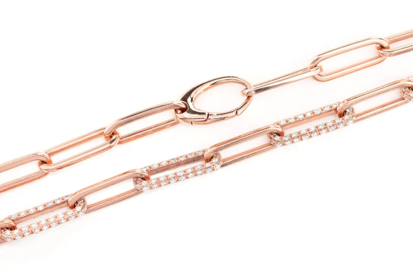 Alternating Elongated Diamond Rolo Link 18" Necklace 14k Solid Gold 5.35ctw