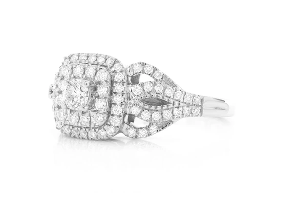 0.75ctw - Cushion Double Halo Fancy Shank - Diamond Engagement Ring - All Natural