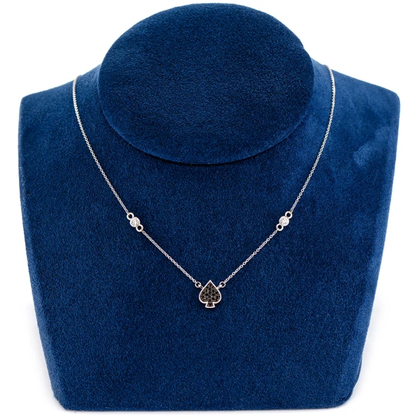 Spade Playing Card Symbol Pendant Attached Necklace 14k Solid Gold 0.30ctw