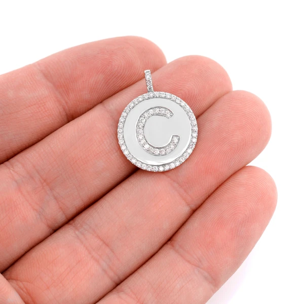 Diamond Cirlce Border Any Letter Disc Pendant 14k Solid Gold 0.50ctw