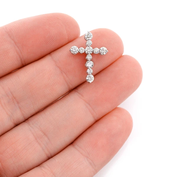 Shared Prong Hidden Bail Diamond Cross Pendant 14k Solid Gold 1.00ctw 