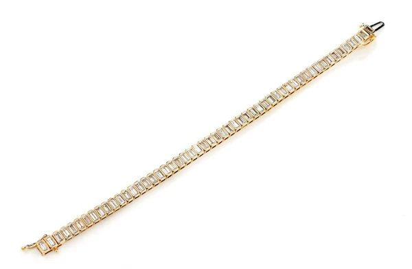 Diamond Bezel Baguette Link Bracelet 14k Solid Gold 6.70ctw