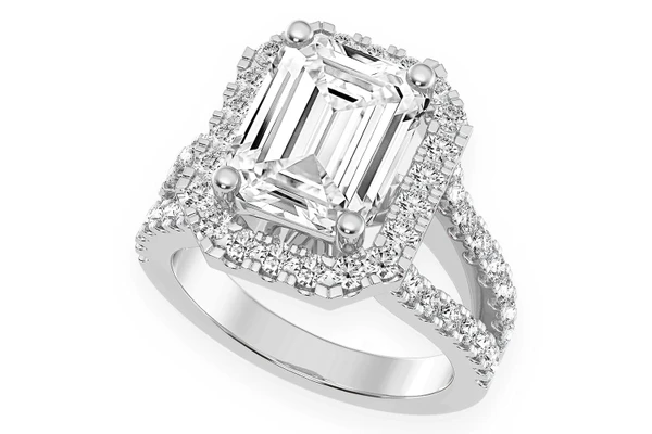 Sphinx - 3.00ct Emerald Solitaire - Two Row Split - Diamond Engagement Ring - All Natural Vs Diamonds