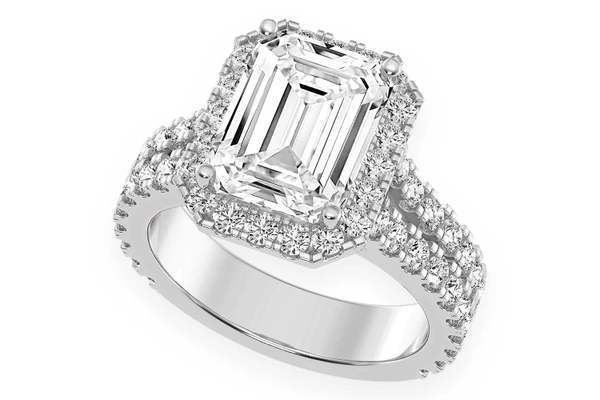 Sphinx - 3.00ct Emerald Solitaire - Split Shank Halo - Diamond Engagement Ring - All Natural