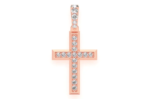 Angled Cross Diamond Pendant 14k Solid Gold 0.33ctw