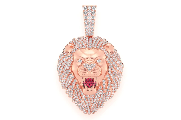 Roaring Lion Diamond Pendant 14k Solid Gold 3.20ctw