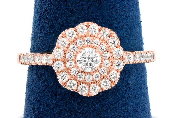 Double Halo Scroll Cathedral Diamond Ring 14k Solid Gold 0.65ctw