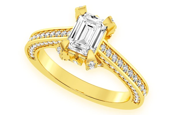 Chant - 1.00ct Emerald Solitaire - Deluxe One Row Scallop - Diamond Engagement Ring - All Natural Vs Diamonds