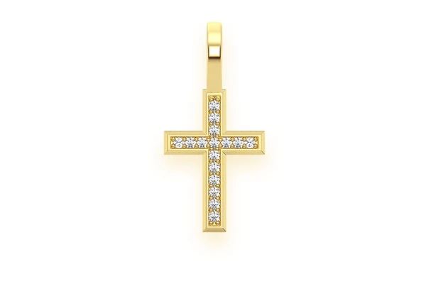 Angled Cross Diamond Pendant 14k Solid Gold .05ctw