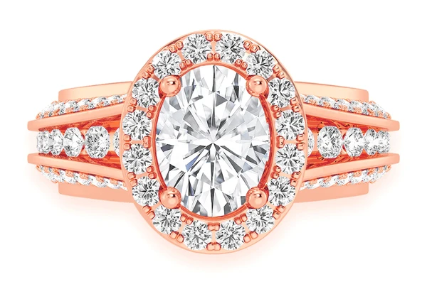 Monst - 1.00ct Oval Solitaire - Three Row Graduated Split Halo - Diamond Engagement Ring - All Natural Vs Diamonds