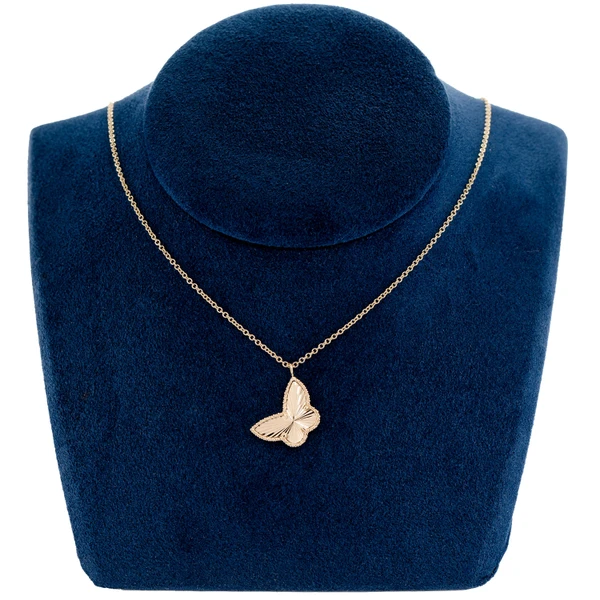 Sunburst Buttterfly Pendant Attached Necklace 14k Solid Gold