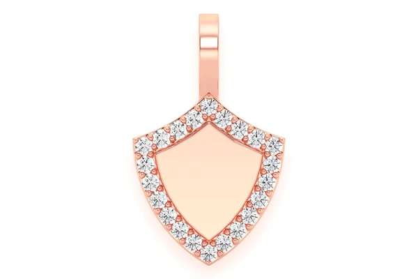 Engravable Shield Diamond Pendant 14k Solid Gold 0.20ctw