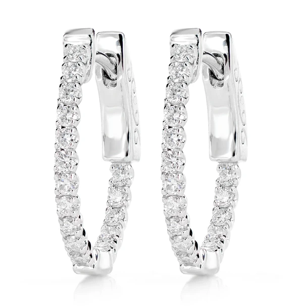 1pt Inside Outside Diamond Hoop Earrings 14k Solid Gold 0.50ctw