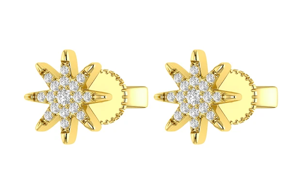 Eight Point Star Stud Earrings 14k Solid Gold 0.20ctw 