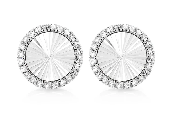 Starburst Disc Diamond Halo Stud Earrings 14k Solid Gold 0.35ctw