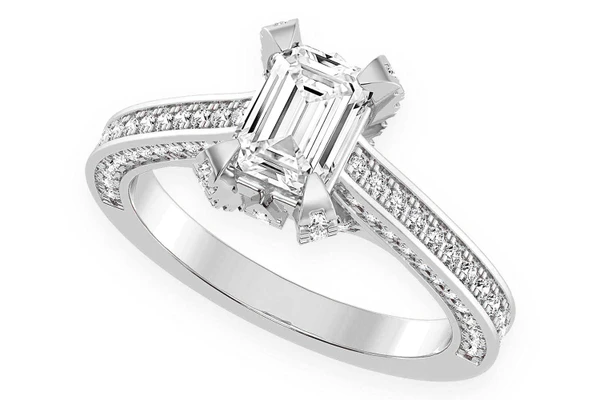 Chant - 1.00ct Emerald Solitaire - Deluxe One Row Scallop - Diamond Engagement Ring - All Natural Vs Diamonds