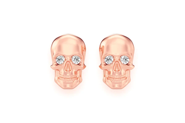 Skull Diamond Stud Earrings 14k Solid Gold 0.10ctw