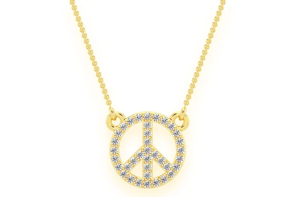 Peace Sign Diamond Necklace Connected 14k Solid Gold 0.15ctw
