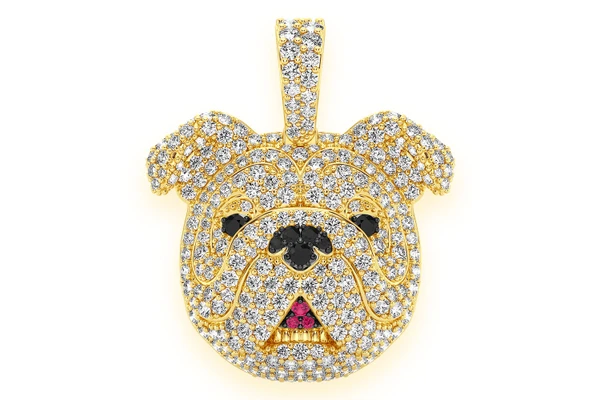 Bulldog Diamond Pendant 14k Solid Gold 1.55ctw