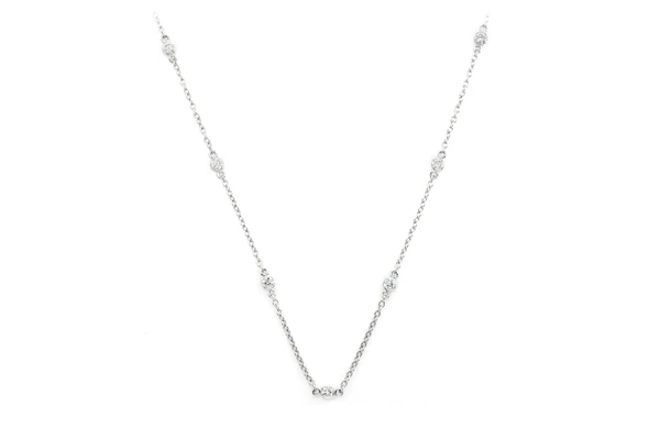 Round Bezel Set Diamond Necklace Connected 14k Solid Gold 0.33ctw
