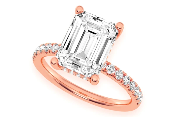 Thinn - 3.00ct Emerald Solitaire - One Row Under Halo - Diamond Engagement Ring - All Natural Vs Diamonds