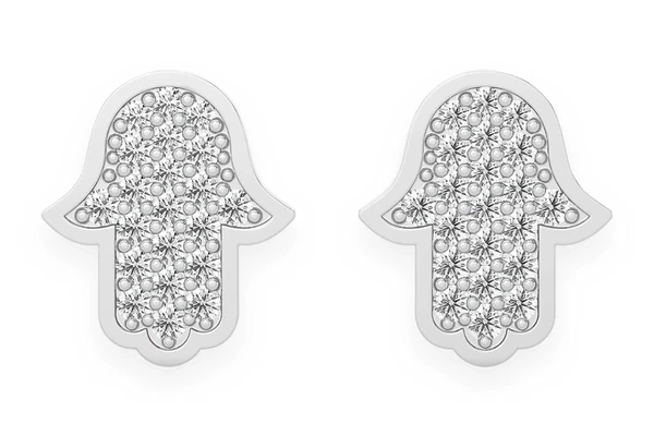 Hamsa Stud Diamond Earrings 14k Solid Gold 0.15ctw