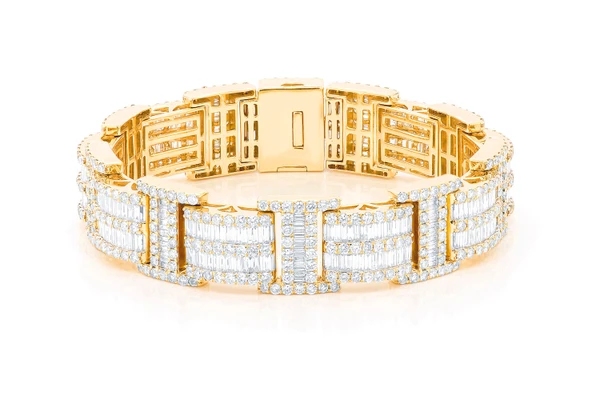 2 Row Baguette & Round Diamond Bracelet 14k Solid Gold 23.50ctw