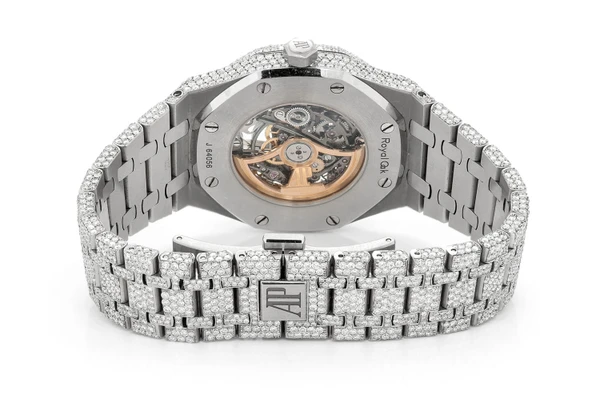 Custom Audemars Piguet Royal Oak Skeleton Steel - 25.00ctw Fully Iced Out